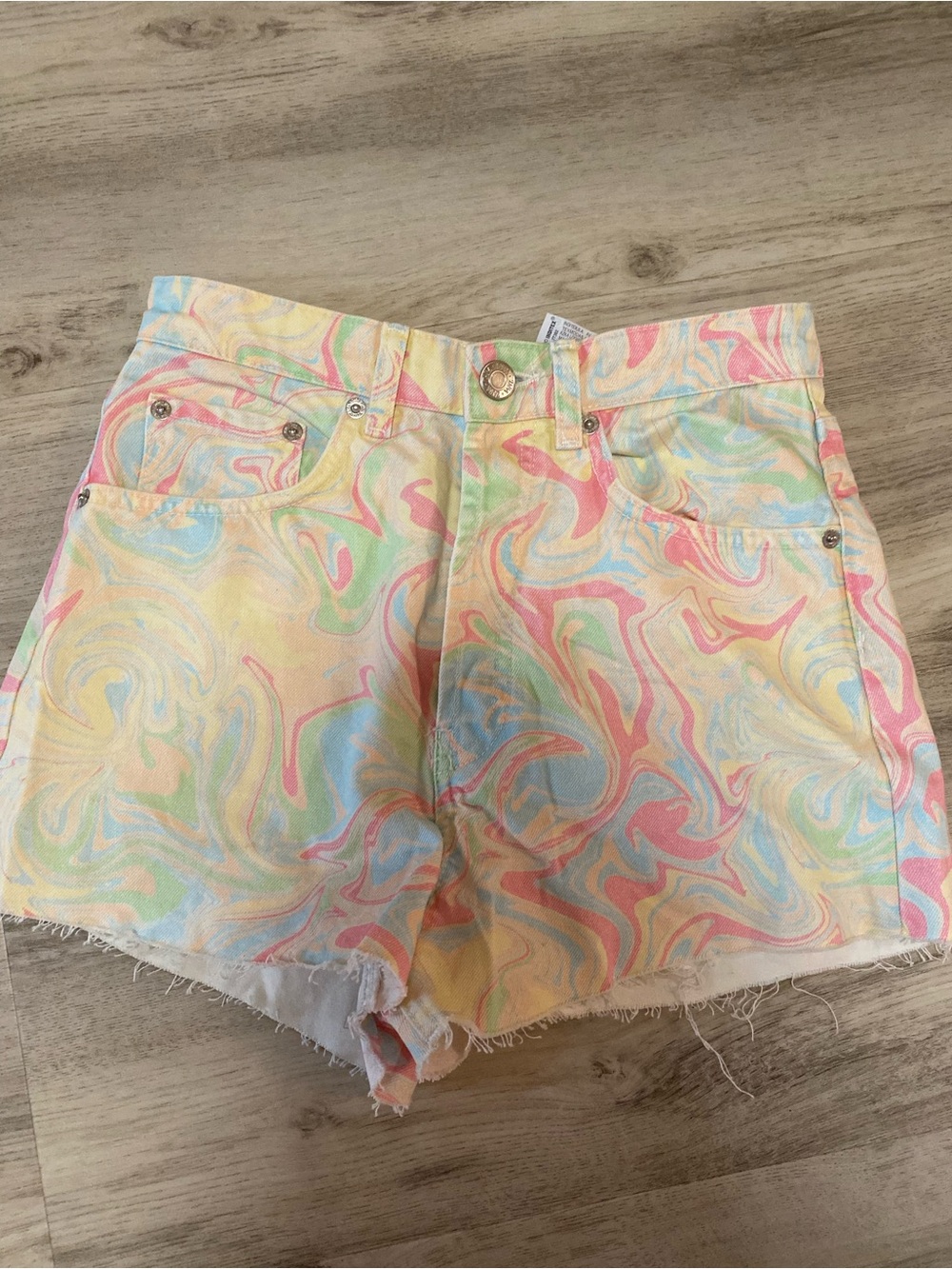 Zara Rainbow Marble High-Rise Denim Shorts- NWOT - Picture 8 of 15